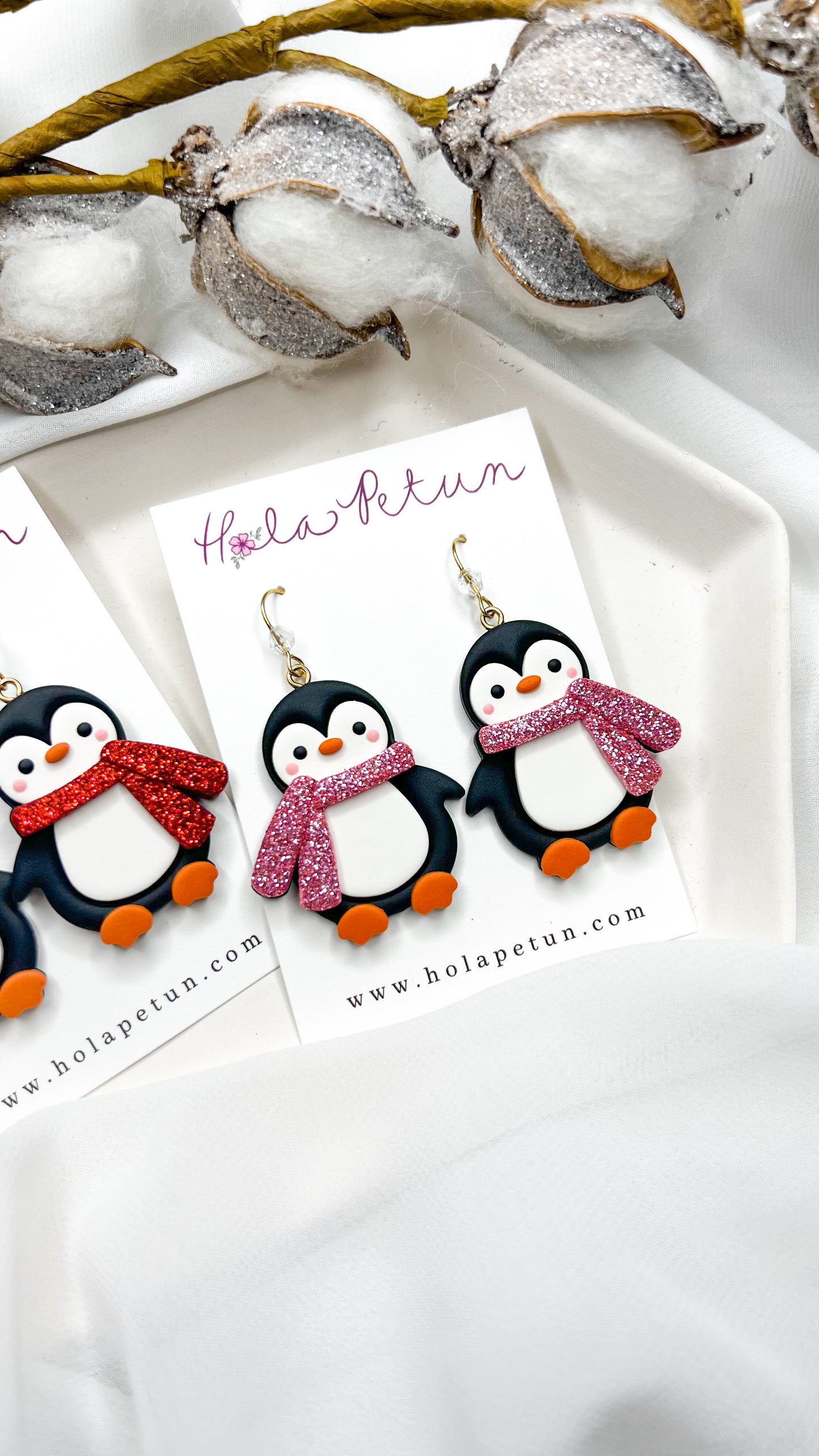 Glitter Scarf Penguin Earrings