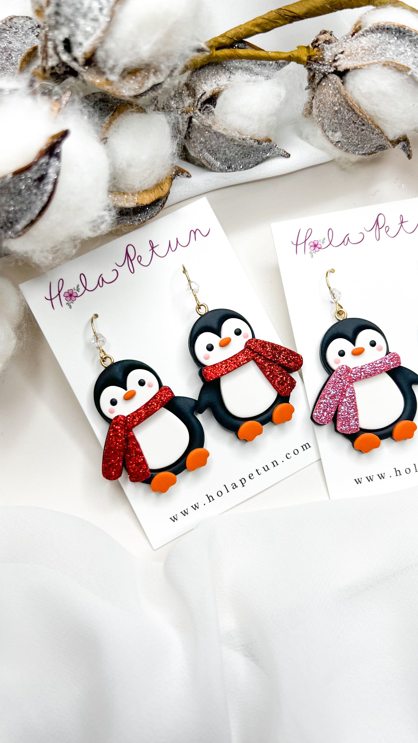 Glitter Scarf Penguin Earrings
