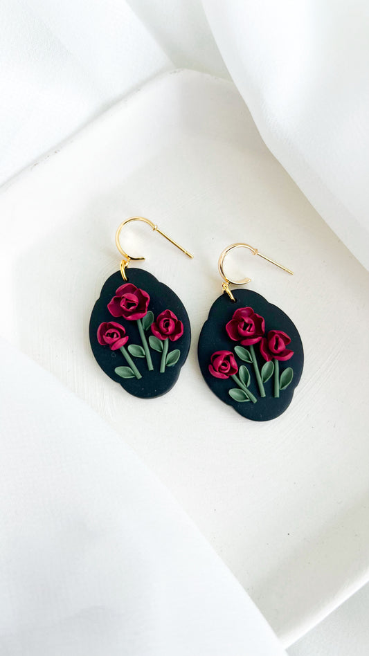 Anti-Valentine Red Rose Bouquet Earrings