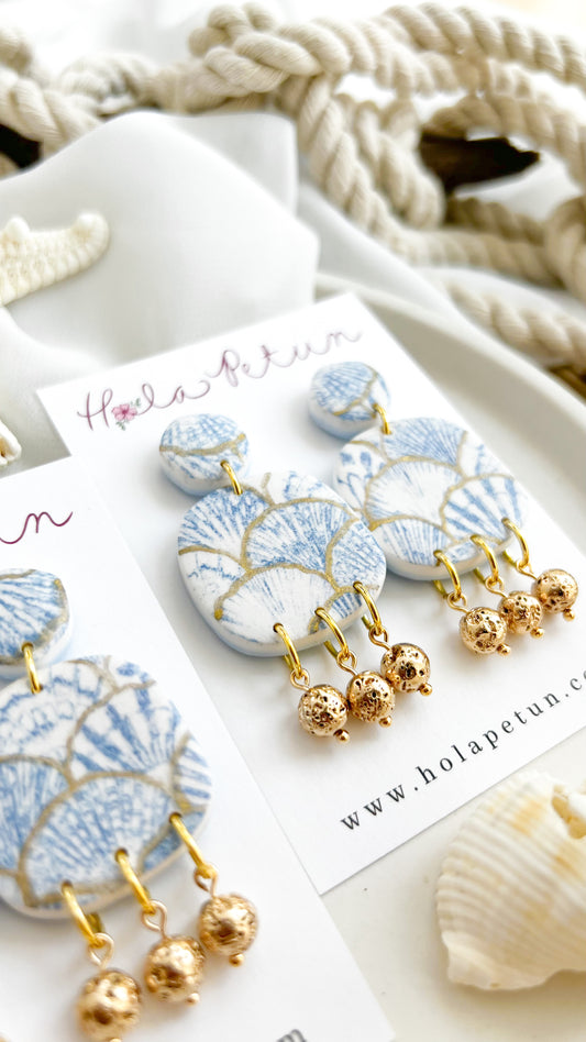 Blue Seashell Print Earrings