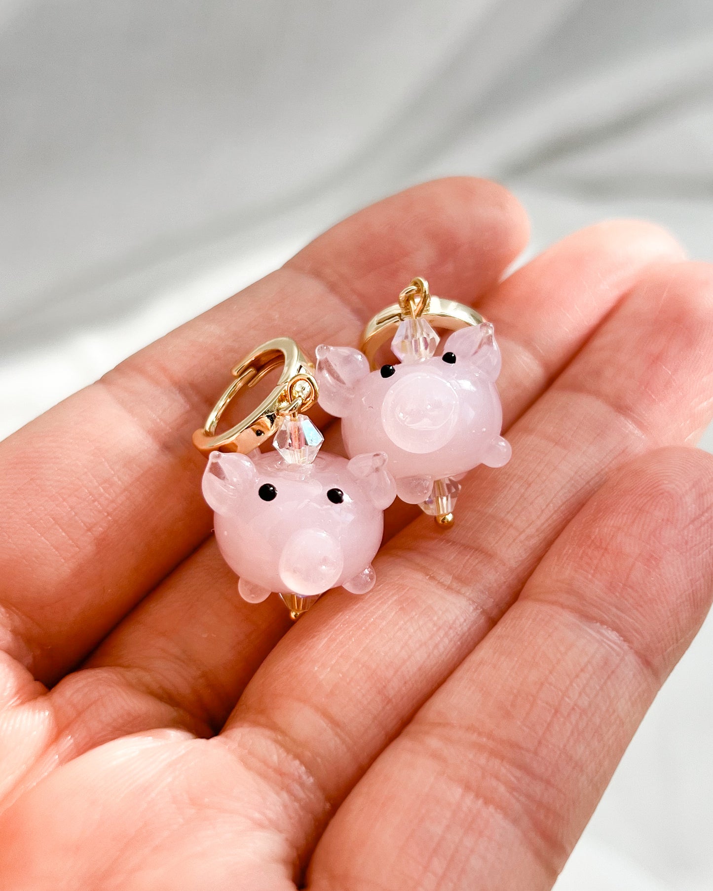 Glass Pink Piggy Huggies