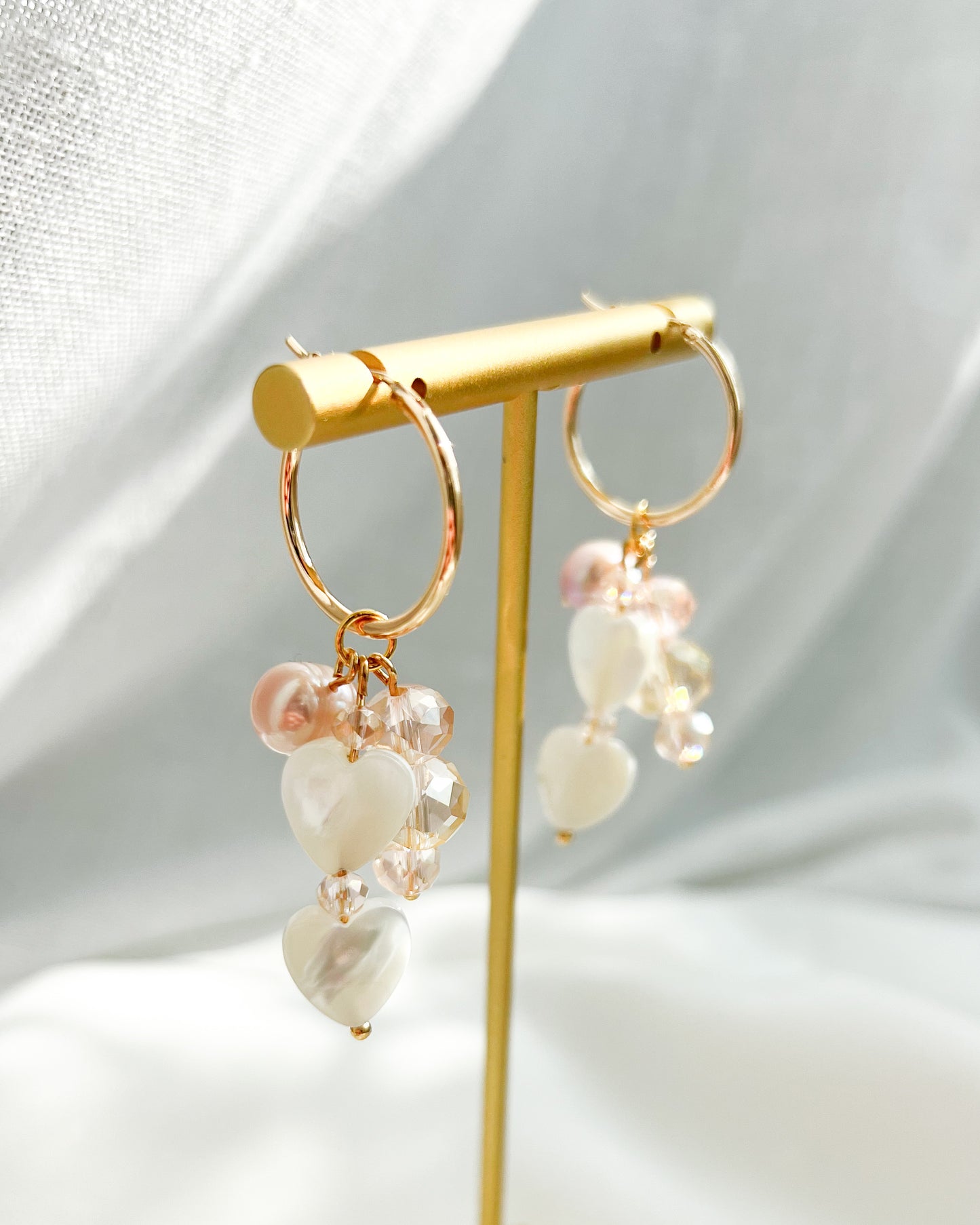 Pearl Heart and Glass Bead Hoops