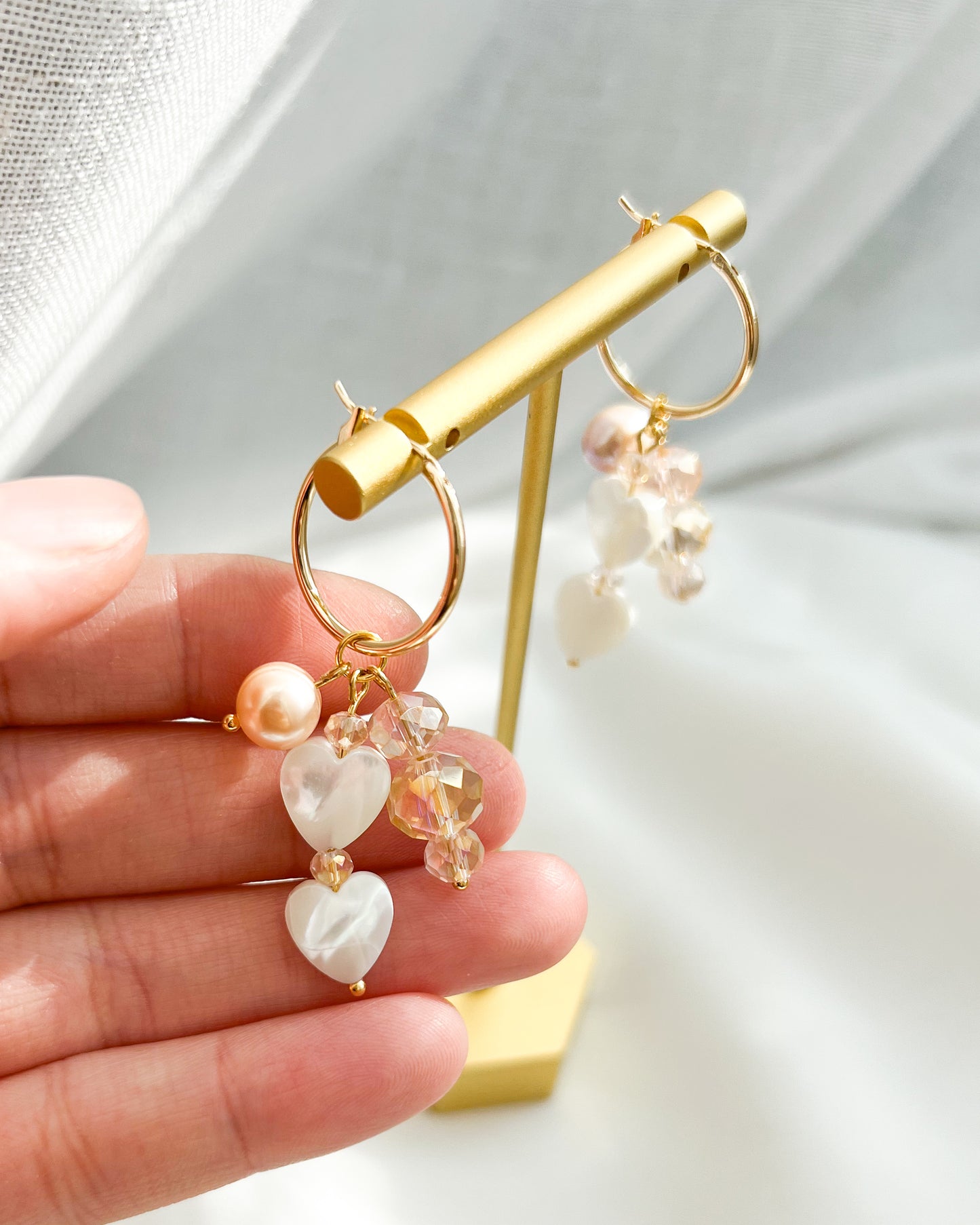 Pearl Heart and Glass Bead Hoops