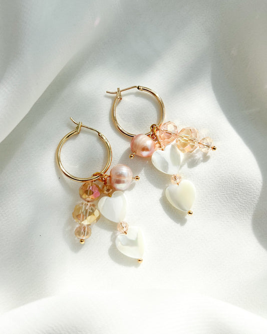 Pearl Heart and Glass Bead Hoops