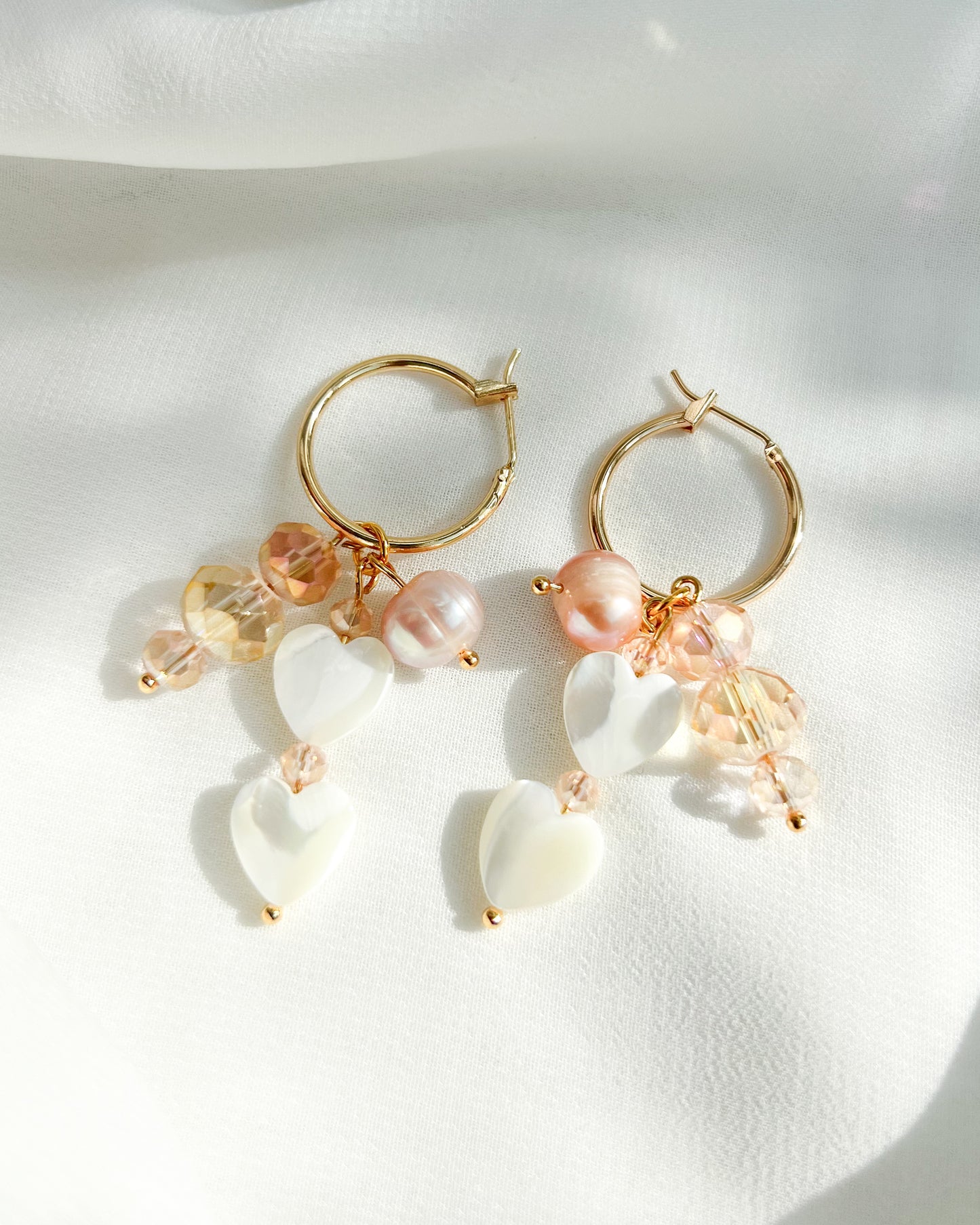 Pearl Heart and Glass Bead Hoops