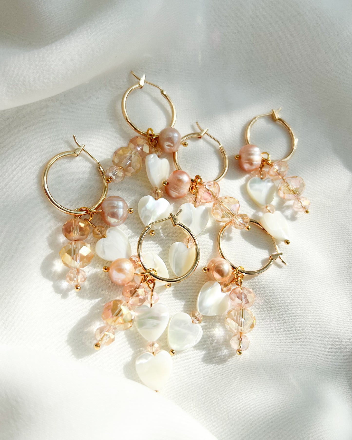 Pearl Heart and Glass Bead Hoops