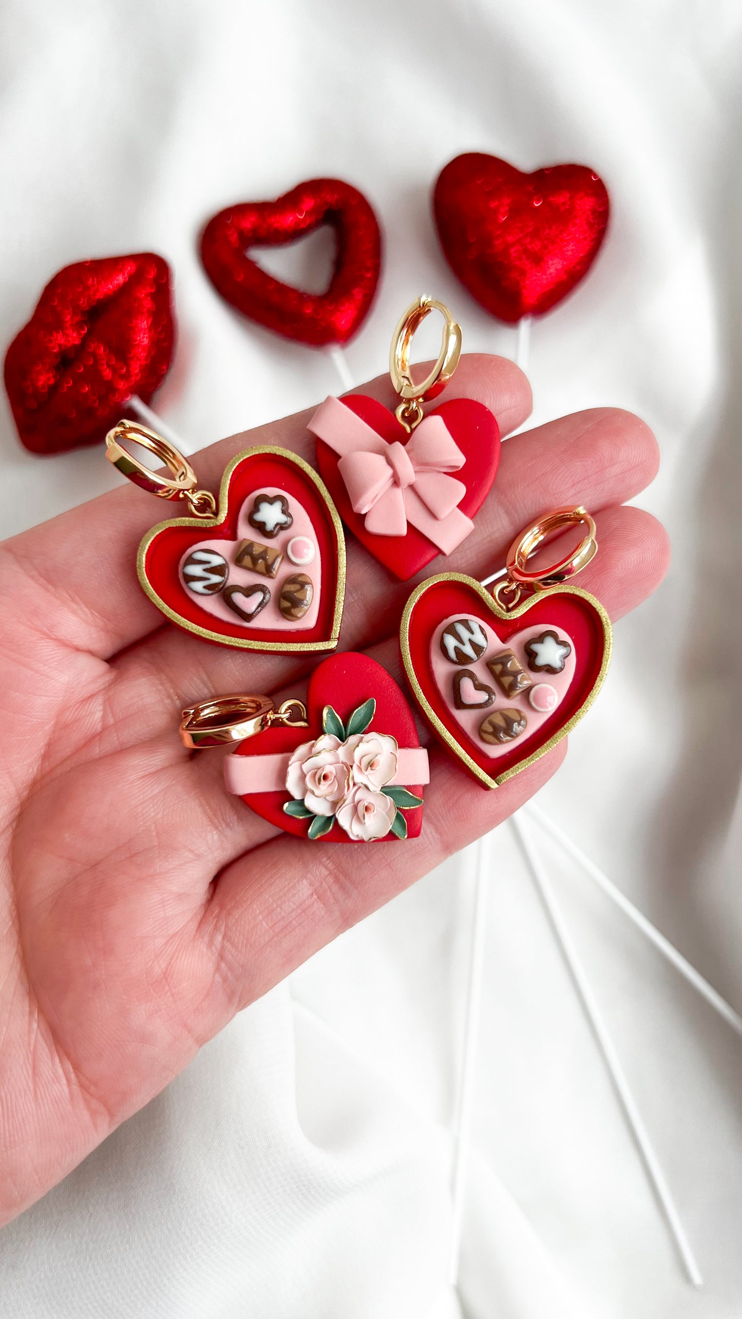 Chocolate Heart Box Huggie Earrings