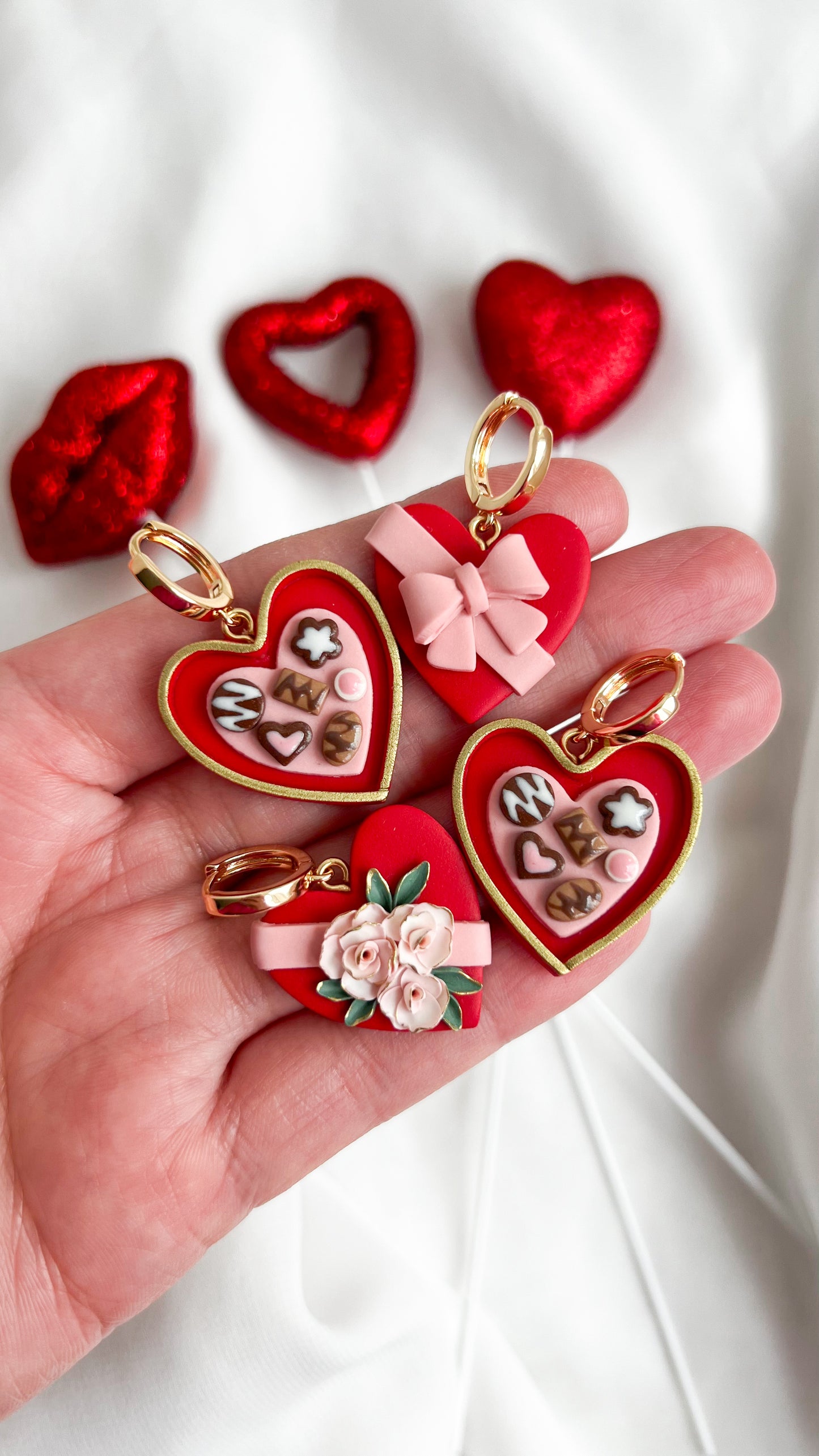 Chocolate Heart Box Huggie Earrings