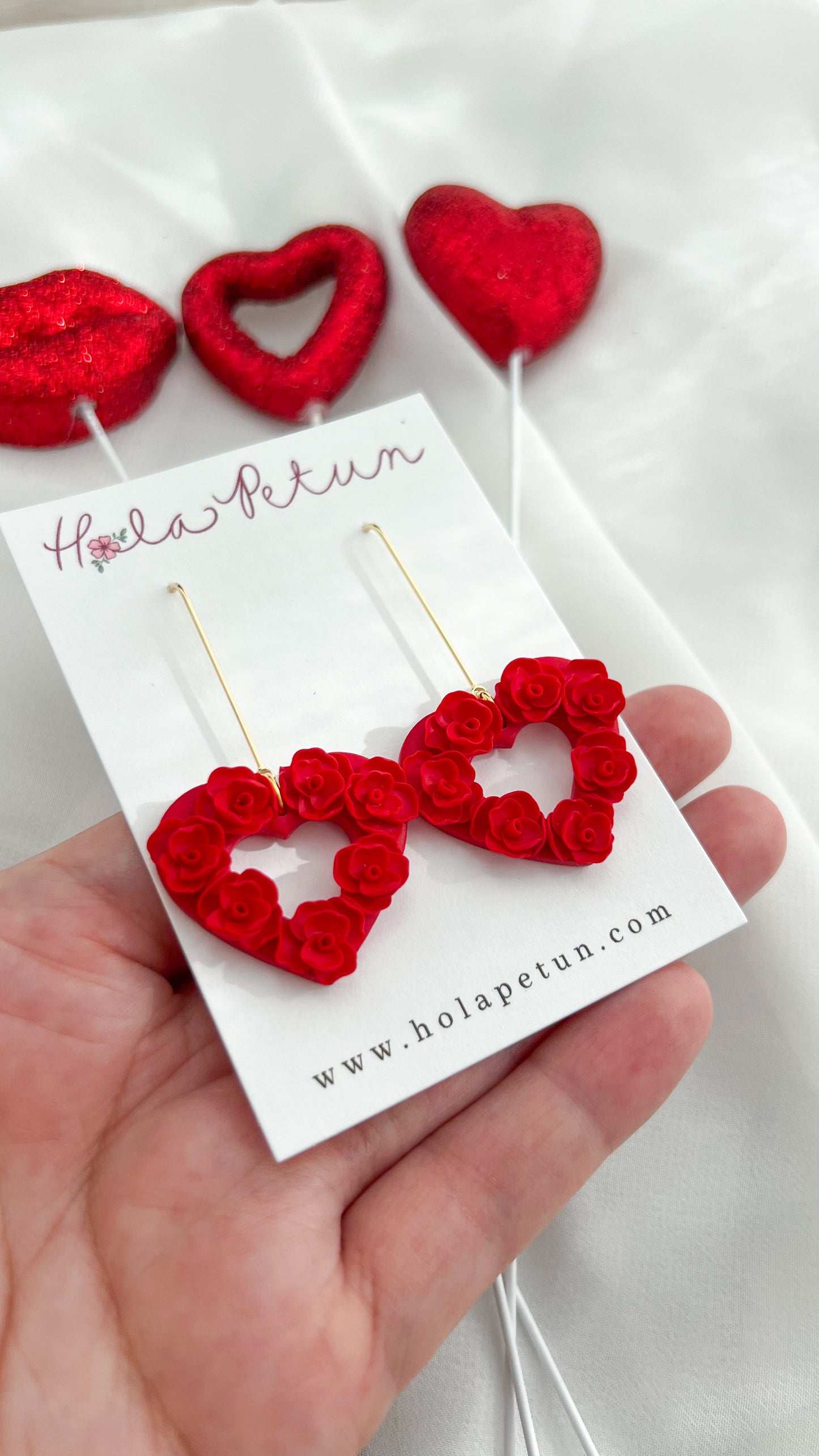 Red Flower Heart Dangles