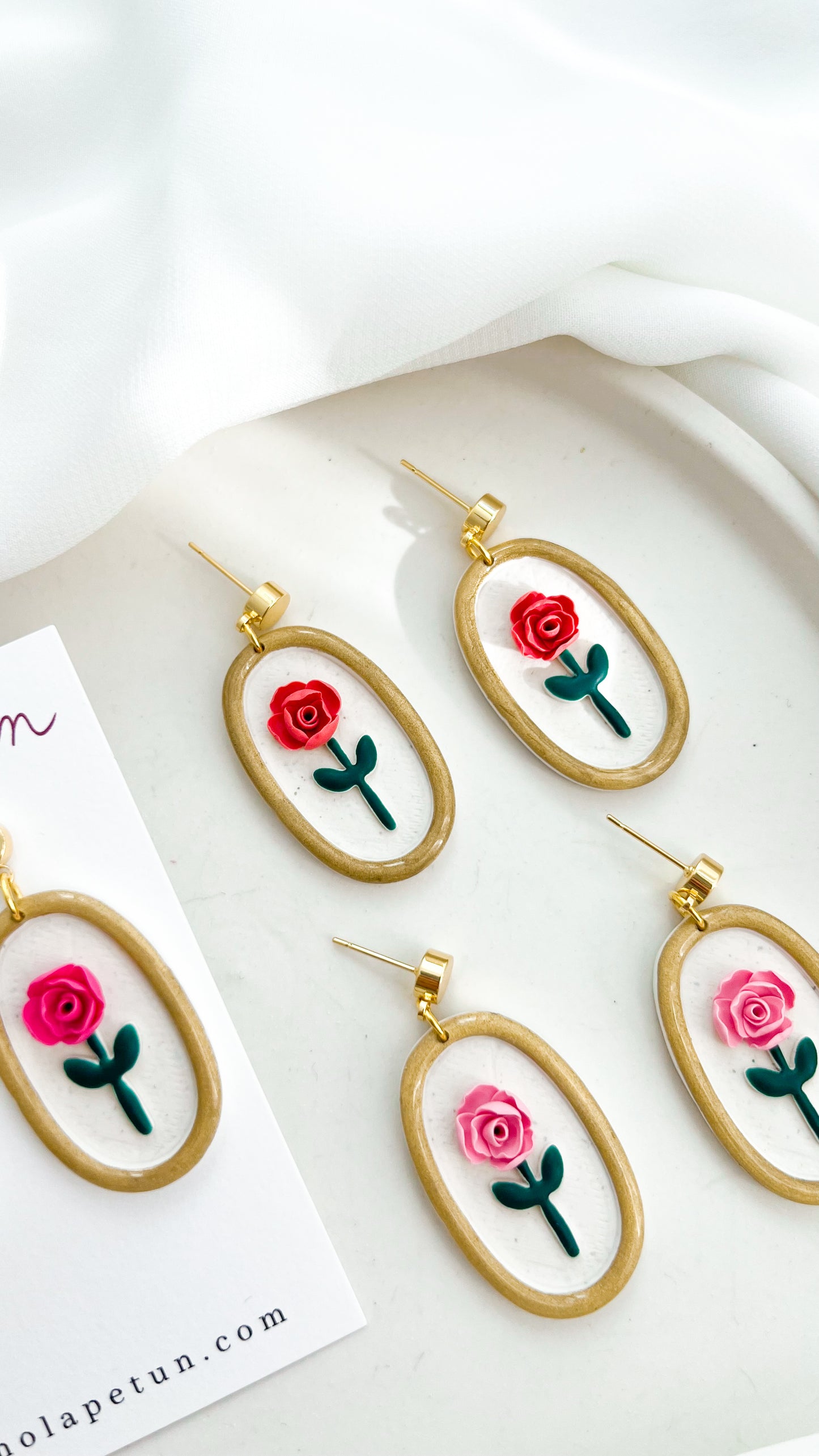 Gold Rimmed Rose Earrings