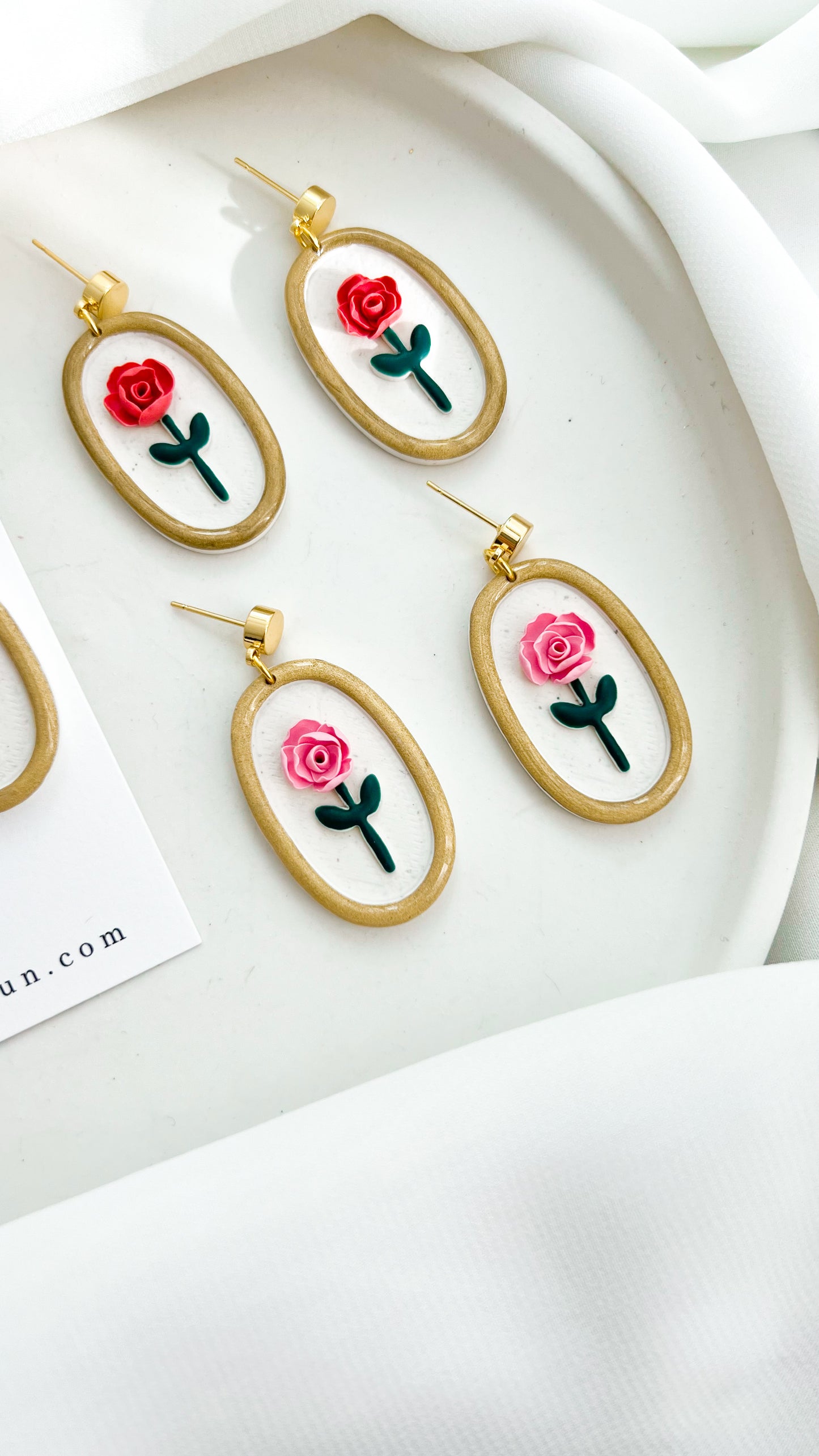 Gold Rimmed Rose Earrings