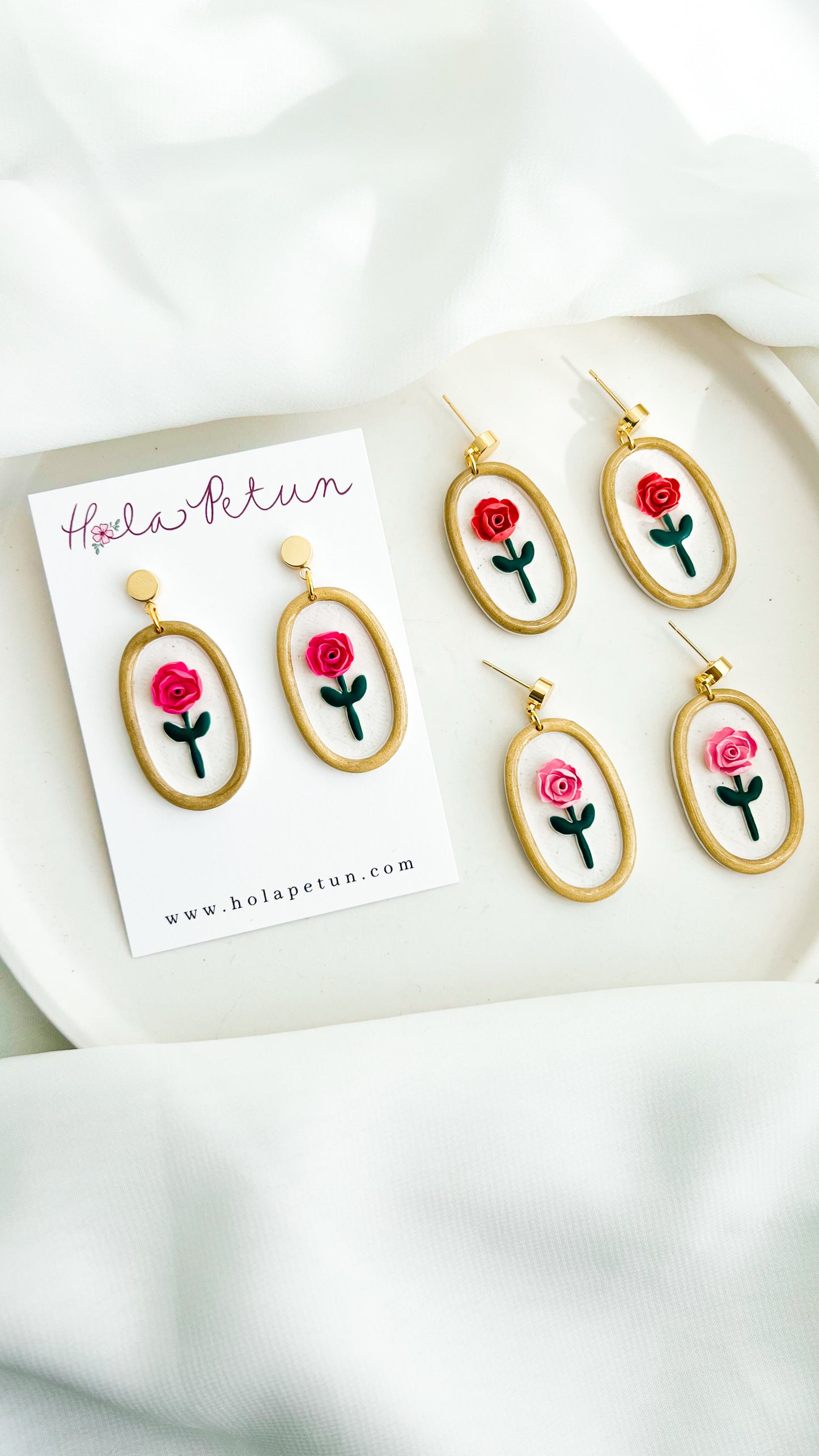 Gold Rimmed Rose Earrings