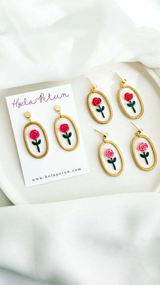 Gold Rimmed Rose Earrings