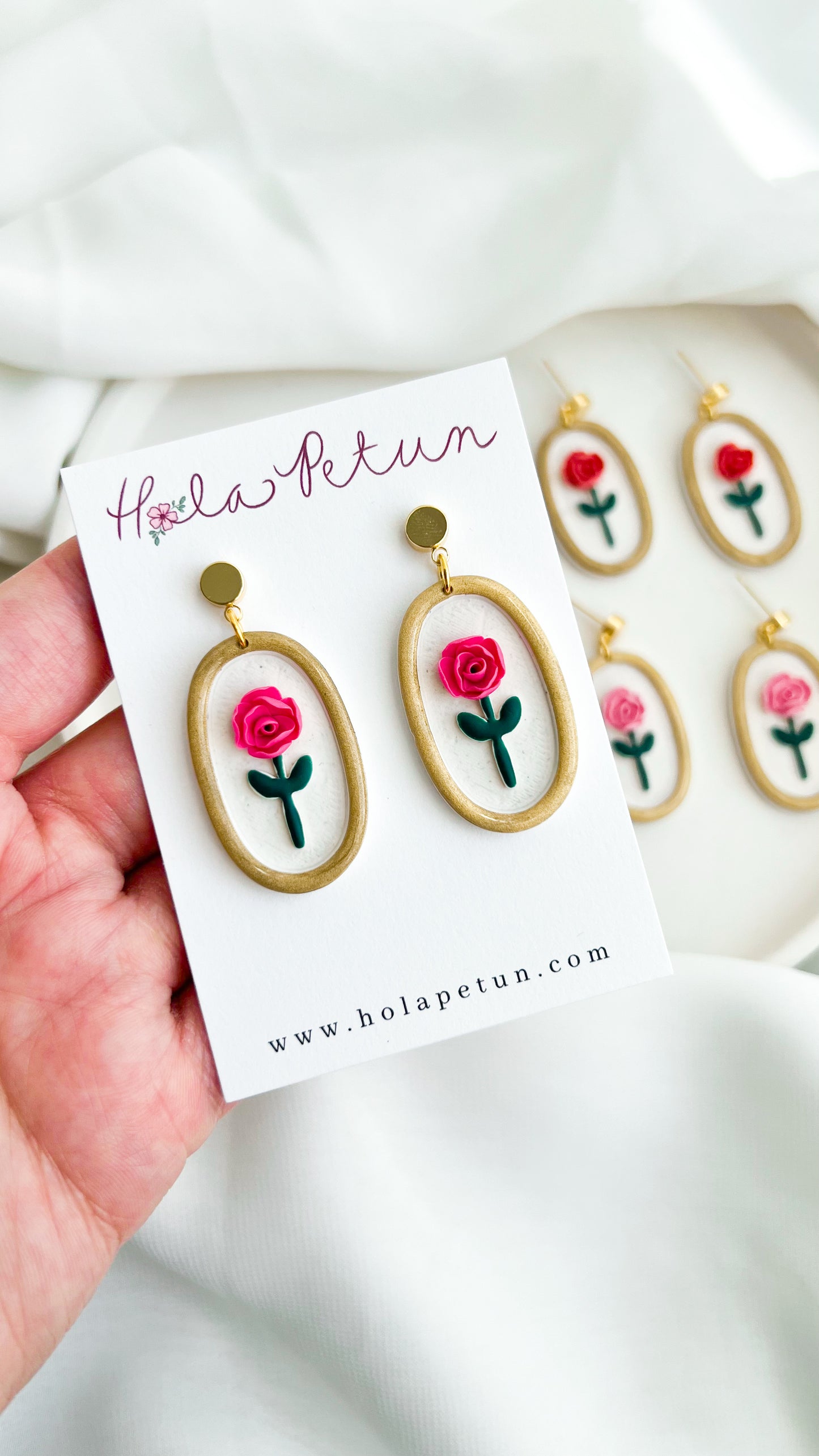 Gold Rimmed Rose Earrings