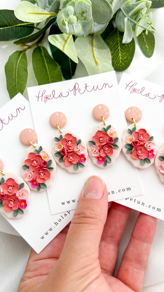 Coral Floral Earrings