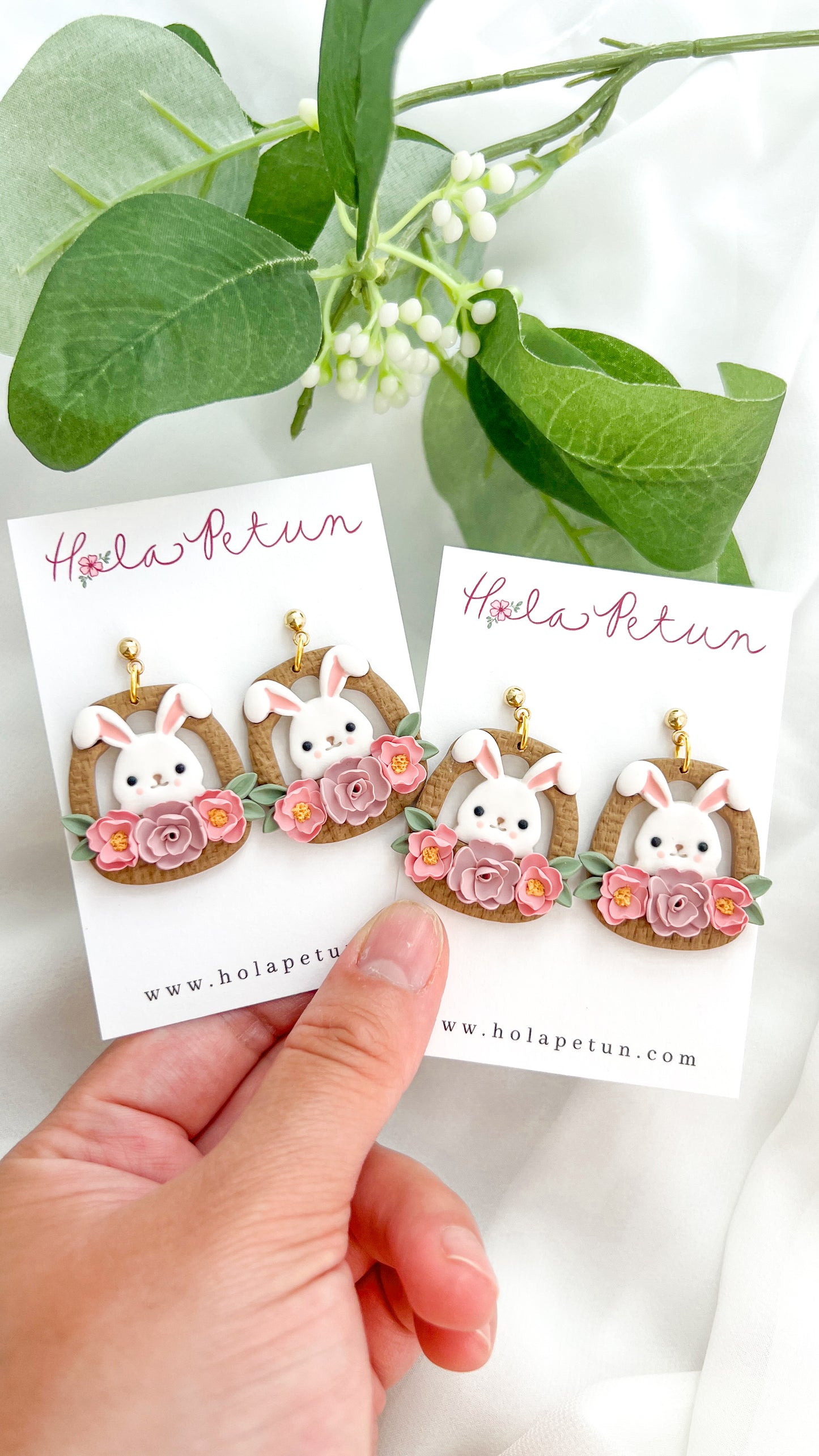 Flower Basket Bunny Earrings