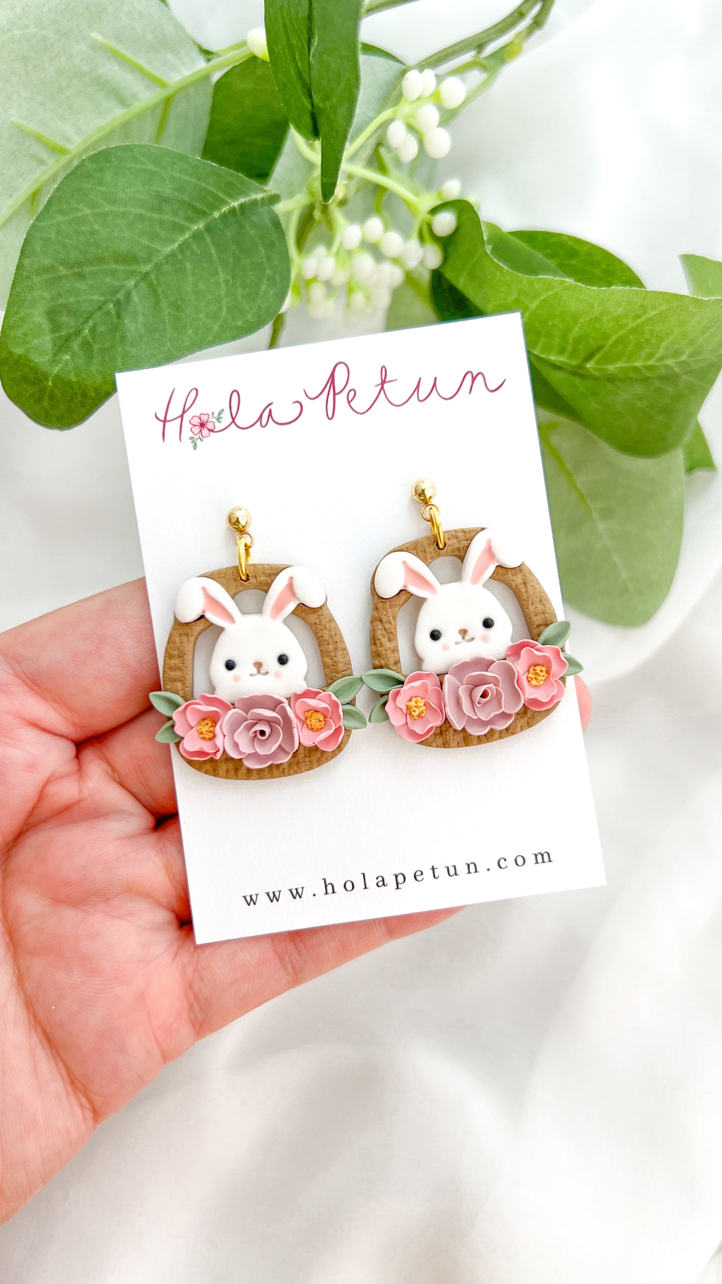 Flower Basket Bunny Earrings