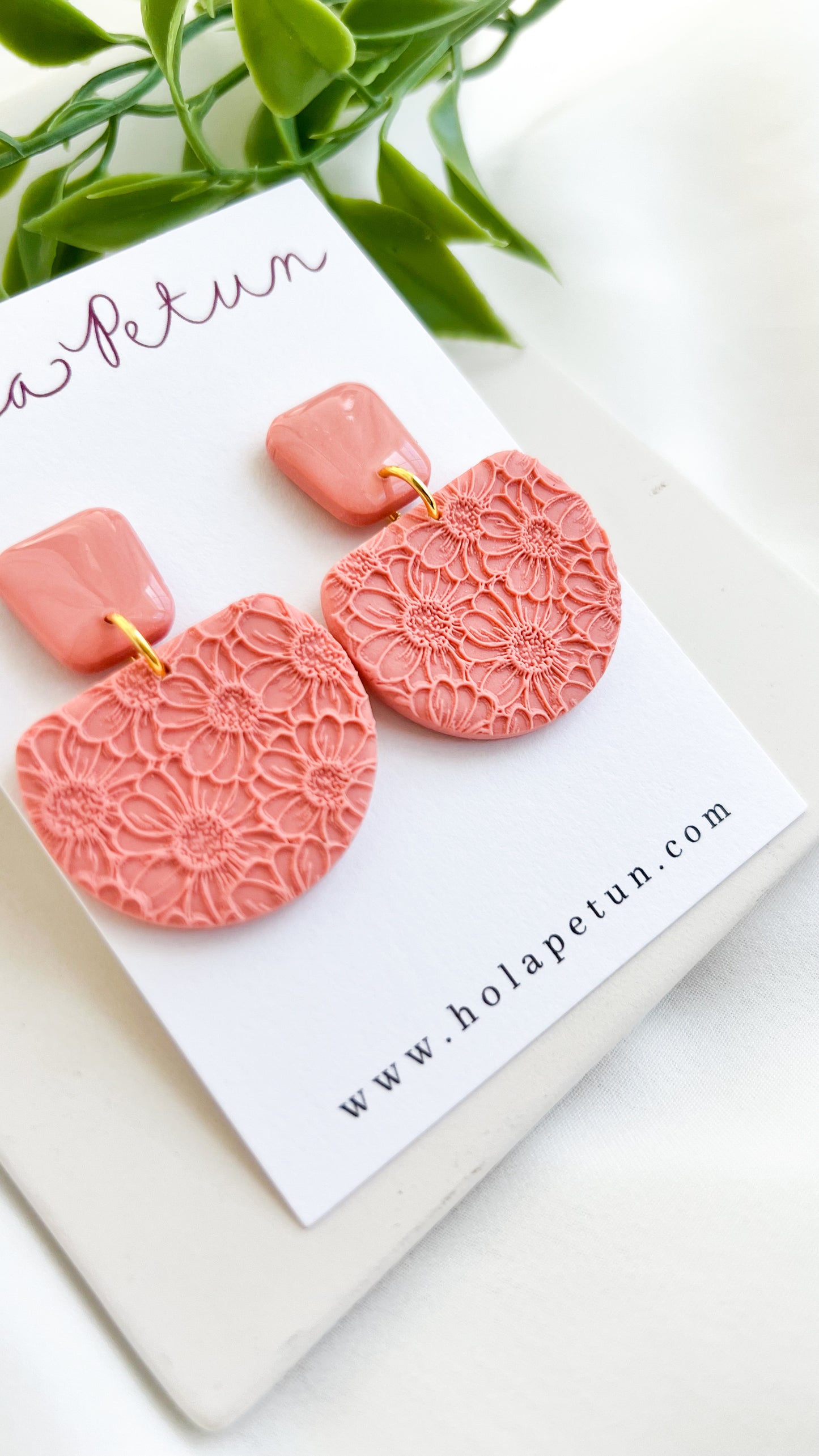 Coral Sunflower Textured Earrings