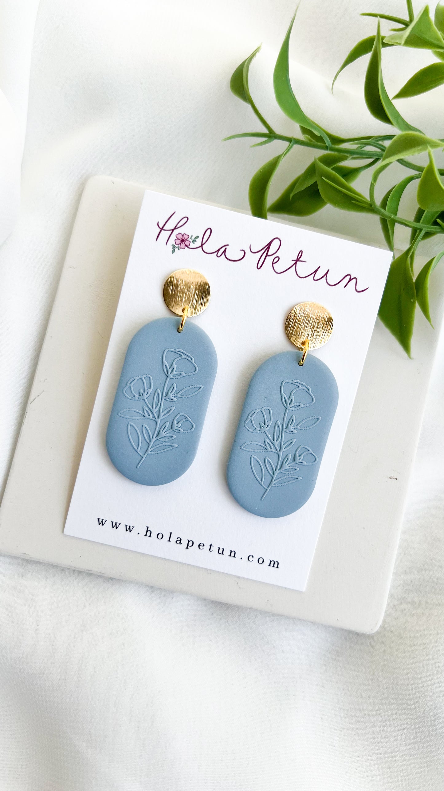 Blue Flower Stem Earrings