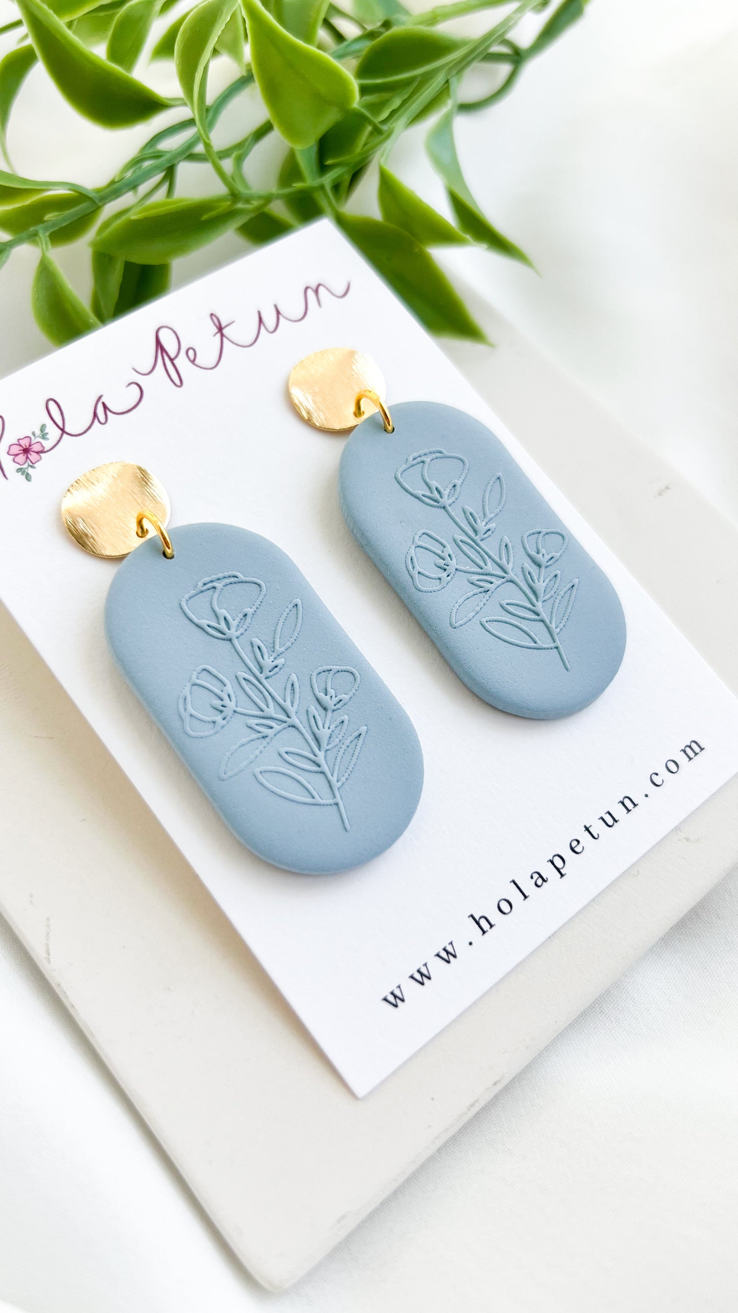 Blue Flower Stem Earrings