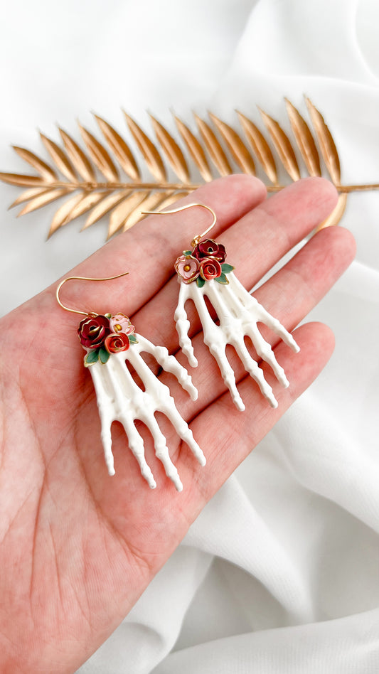 Skeleton Floral Hand Earrings